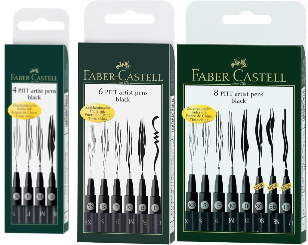 Faber Castell Pitt Artist Pens Black Drawing Artist Fineliner Sets, 4, 6 8 pack eBay
