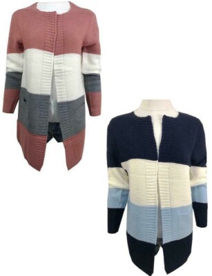 Damen Ex-Store Langarm Boyfriend Streifen Cardigan Damen Freizeit Tops offen 