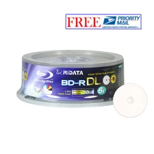 25 Pack Ridata Blu-ray BD-R DL Dual Layer 6X 50GB White Inkjet Printable Disc