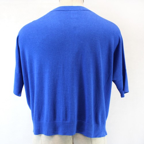 Joan Vass Plus Size Blue Boxy 3/4-Sleeve Open Front Cardigan 3X - Picture 9 of 10