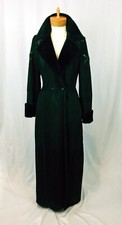 Pre Owed Escada Shearling Double Breasted Maxi Coat Hand Embroidered Leather