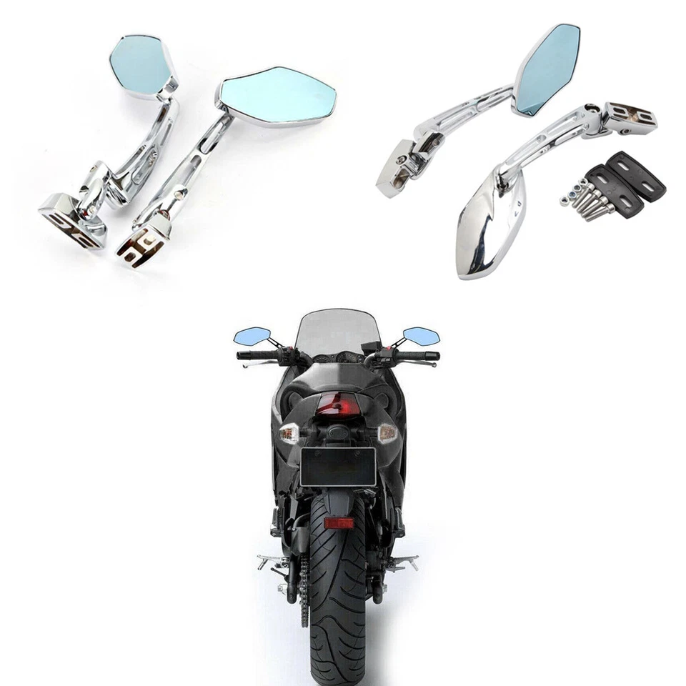 Chrome Left+Right Racing Sports Bike Mirrors Fit For Kawasaki ZX750 ZZR600 ZX7R Foto 2 de 4