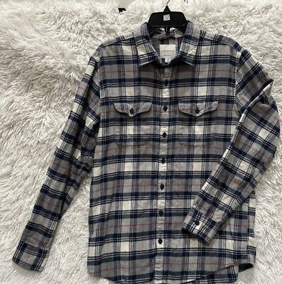 American Eagle Flannel Shirt Men sz MT Long Sleeve Blue Color Block Button Up