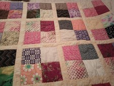 Vintage Four Patch Scrappy Quilt Handmade 46.5" x 36" Machine Quilted Baby Throw
