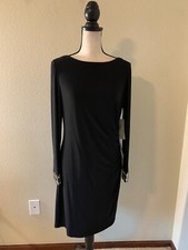NWT ELIZA J Women Size 12 Black Crew Neck Long Sleeve Sheath Dress
