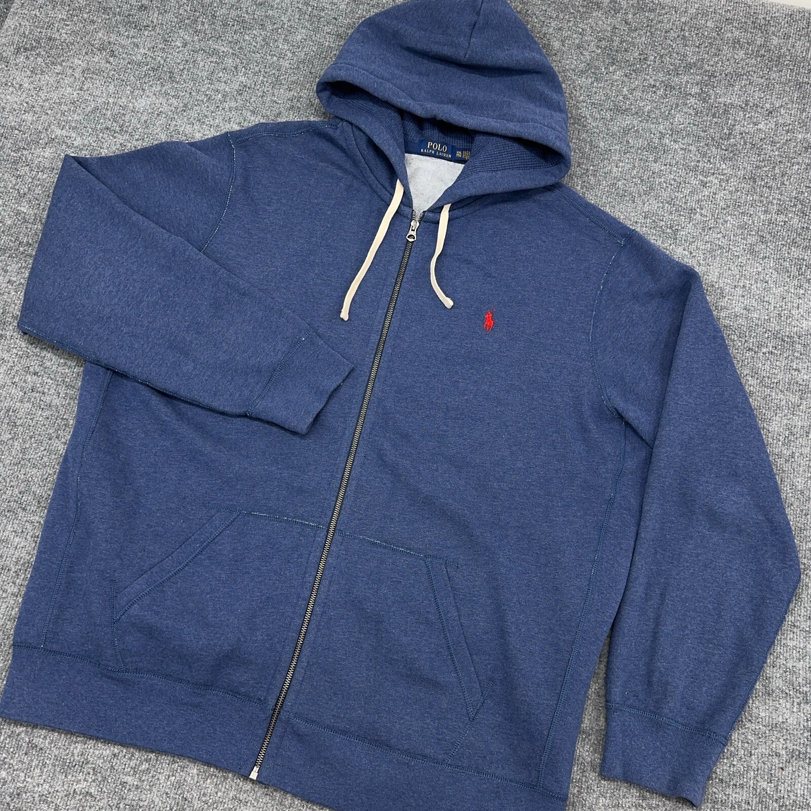 PONY Polo Ralph Lauren Felpa con Cappuccio Uomo 2XL Blu Pile Termico Full Zip Felpa con Cappuccio