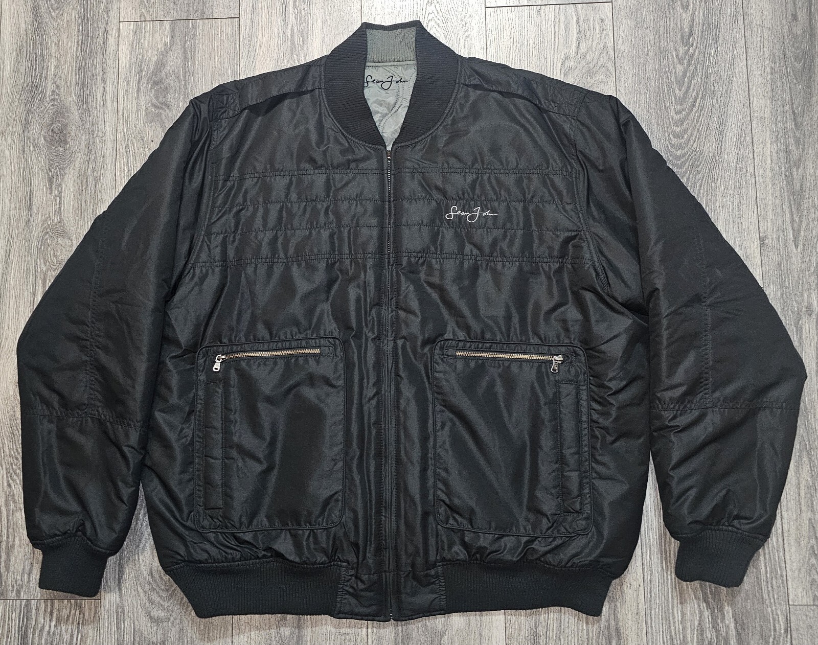 Vintage Y2K Sean John Reversible Aviator Bomber Jacket Black Gray Men's 2XL