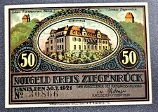 RANIS ZIEGENRÜCK NOTGELD 50 PFENNIG 1921 EMERGENCY MONEY GERMANY (33646)