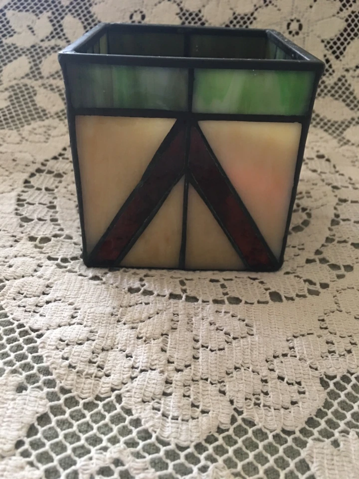 Vitral PARTYLITE Artisan Square Votive Tealight~Organizador~Suporte para Lápis - Imagem 3 de 4
