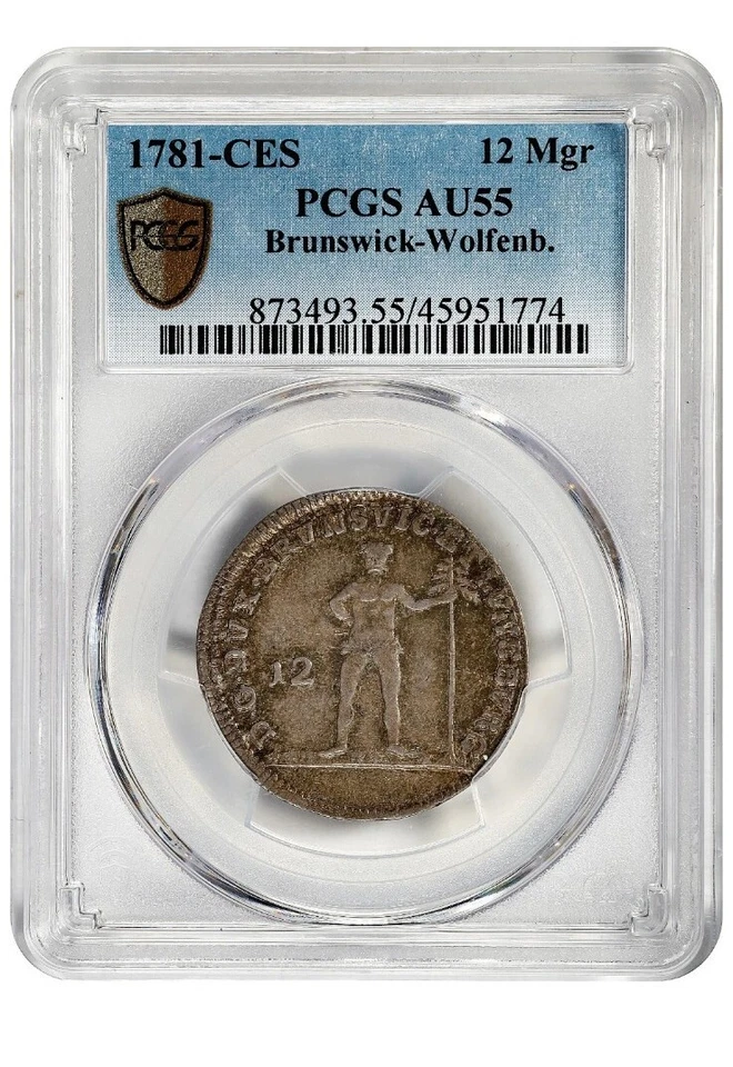 1781-CES German States BRUNSWICK-WOLFENBUTTEL 12 Maringroschen Silver PCGS AU-55 - Image 2 of 2