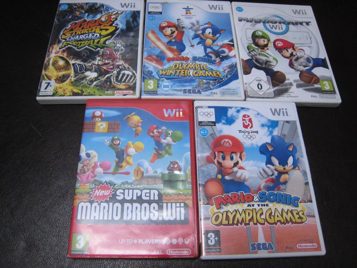 5 Japanese Wii games, Mario Kart, Super Smash Bros, New Super Mario Bros  etc.