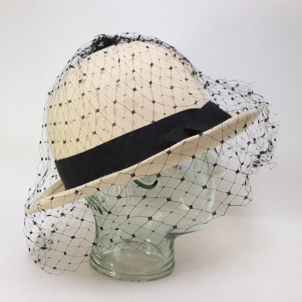 De Colección Jack McConnell Lancaster Sombrero de Lana 6 7/8 Crema Negro Grosgrain Lazo Punto Red Foto 2 de 4