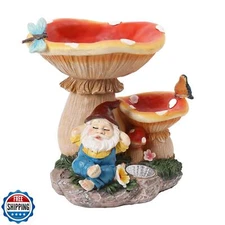 Ovewios Garden Gnome Statue, Solar Powered Gnome Figurine with Mushroom Decor