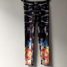 Evolution and Creation Black Leggings Yoga Colorful Floral Print Bottoms Size XS