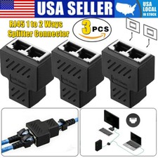 3-Pack RJ45 Ethernet Connector Splitter 1 to 2 sockets Internet Cable Cat 5 6 7