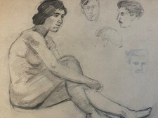 Ancien Beau Dessin Nu 1910 Crayon Papier Femme Erotique Art Déco Atelier Deco