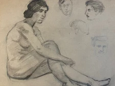 Ancien Beau Dessin Nu 1910 Crayon Papier Femme Erotique Art Déco Atelier Deco