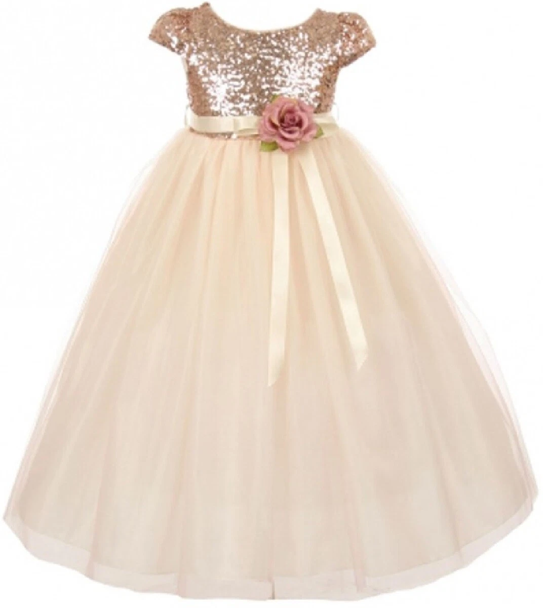 Little Girls Sleeveless Shiny Tulle Bridesmaid Party Birthday Flower Girl Dress