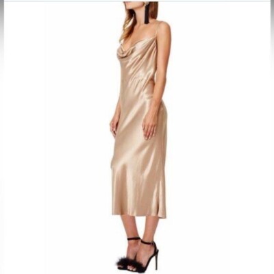 gold embroidered dress Alanna Halter Cowl Neck Midi Dress main image 0