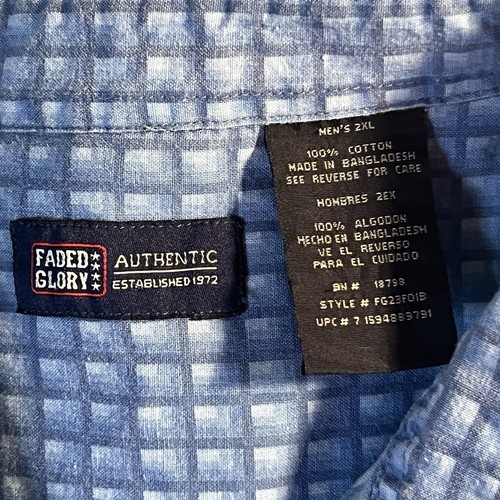Faded Glory Mens 2XL Blue Button Up Shirt Short Sleeve - 第 3/8 張圖片