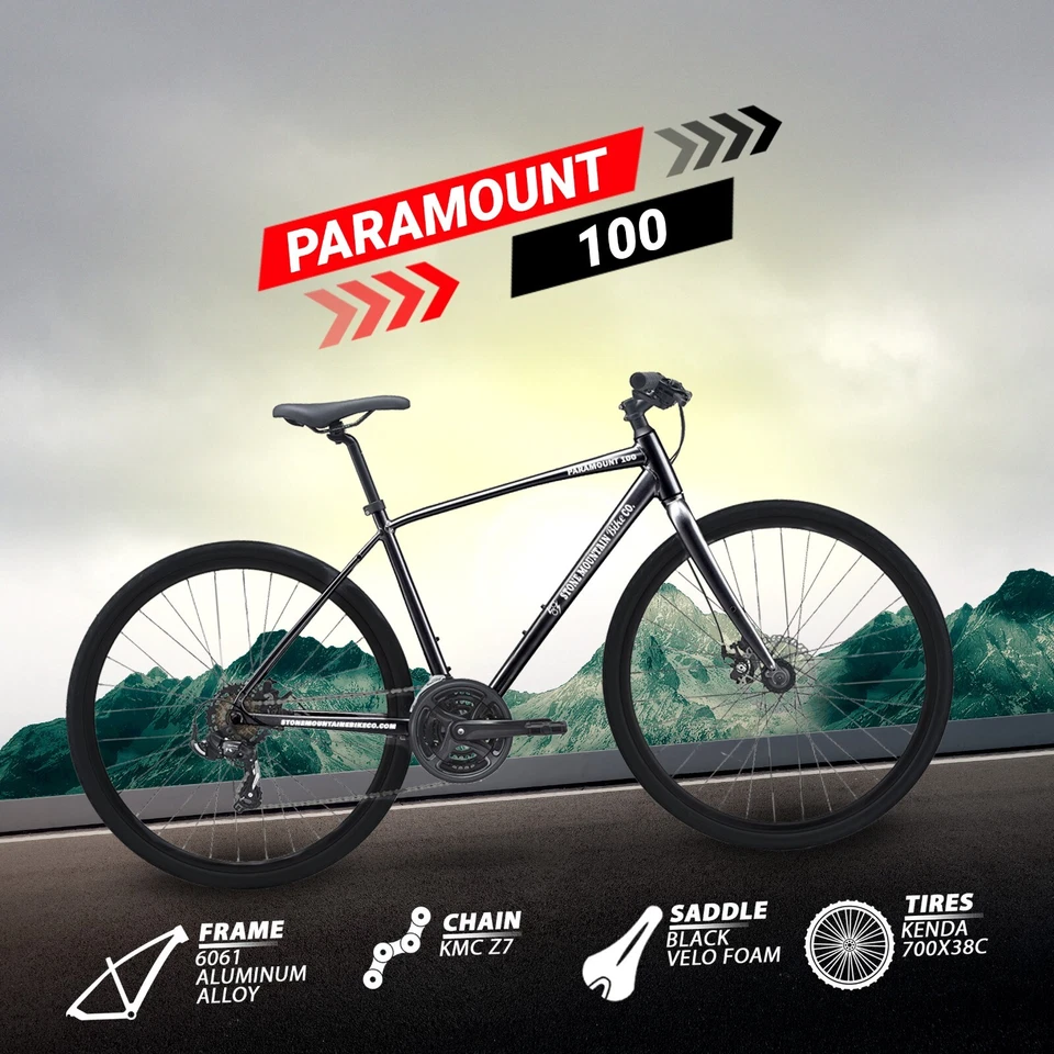 Paramount 100 Hybrid Bike 21-Speed Lightweight Aluminum Frame DISC BRAKES Black  - Image 3 of 4