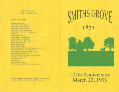 SMITHS GROVE (KY) 125TH ANNIVERSARY PROGRAM MARCH 23, 1996
