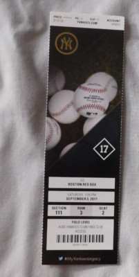 Sept 2 2017 New York Yankees Vs Boston Red Sox full Ticket 9/2/17 Matt Holliday
