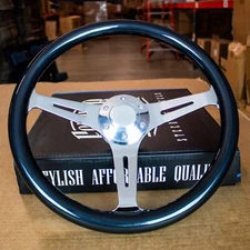 15" Chrome Steering Wheel with Grey Mahogany Grip - 6 Hole Empire