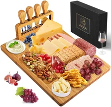 Bamboo Cheese Board Set - Charcuterie Boards and Serving Meat Platter Tray
