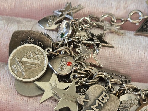 Beta Sigma Phi 40+ CHARMS BRACELET DOUBLE LINKS CHAIN SIGNED STERLING☆7"L☆RARE - Picture 20 of 24