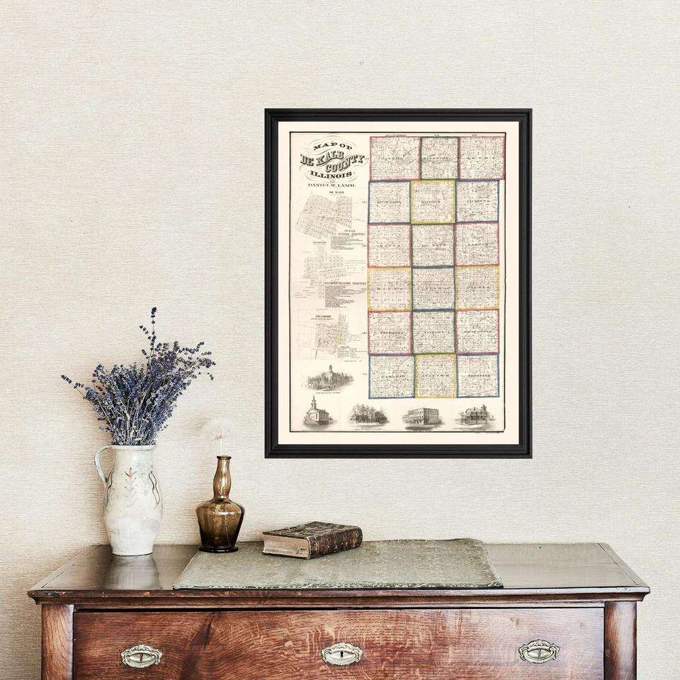 Old Map of De Kalb County, IL 1860 - Vintage Illinois Art - Image 4 of 4