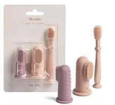 Moonkie baby oral cleaner , Three Piece muave Colors. Baby Toothbrushes.