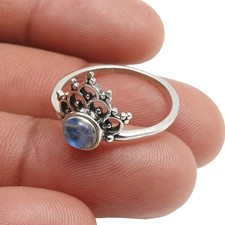 925 Solid Silver Natural Rainbow Moonstone Crown Promise Band Engagement Ring