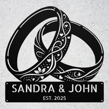 Custom Floral Rings Metal Sign Personalized Wedding Gift for Couples Anniversary