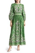 Women s Green/White Floral Maxi Dress Round N...