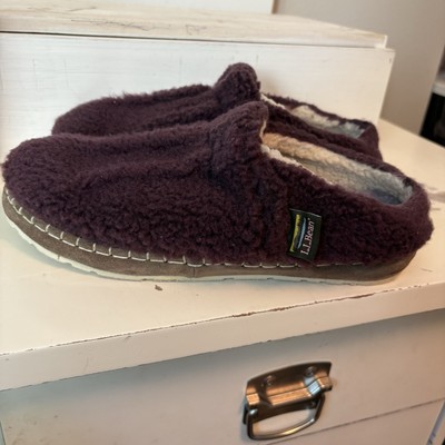 L.L.Bean Women's 10 Maroon Sherpa Slippers PREOWNED ll Bean