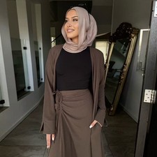 2Pcs Sets Women Plain Long Skirt Causal Dubai Abaya Muslim Cardigan Open Kaftan