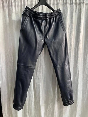 Nouveau pantalon en cuir premium bleu foncé pour hommes. Pantalon de motard... - Photo 1/4