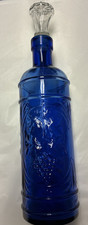 Vintage Cobalt Blue Glass Wine Bottle with Embossed Grapevine Pattern — listing 3