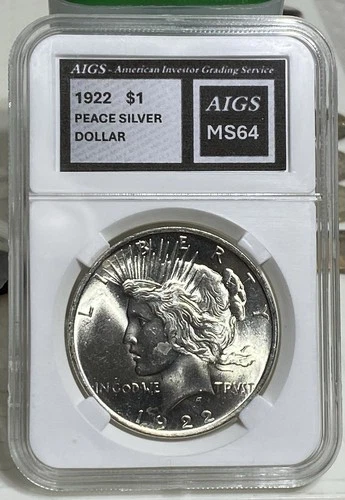 1922 p PEACE DOLLAR MS64 - GRADED by AI ! Only $5 Over Melt Price !!