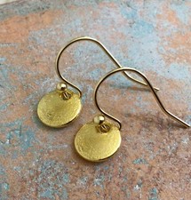 Gold Plated Sundance Charm Circle Coin Disc Artisan Jewelry Handmade Earrings