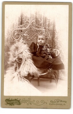 Cabinet Card Circa 1890s Weingartl Bros Cute Child Fancy Outfit Cedar Rapids IA