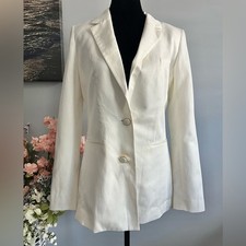 BCBGMaxAzria Women s Off-White Linen Blend 2-Button Blazer Size XS