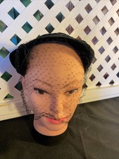 1950s Black Velvet Fascinator Hat Vintage Netting