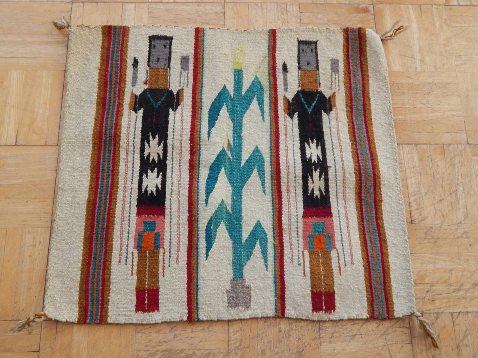 ALFOMBRA PICTÓRICA VINTAGE NAVAJO INDIO SHIPROCK MAÍZ YEI - ¡LIMPIA + BONITA! Foto 2 de 4