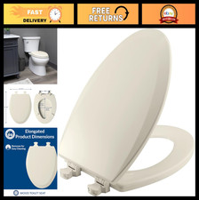 Durable Elongated Wood Toilet Seat with Easy Clean Hinges - Biscuit Color, USA M