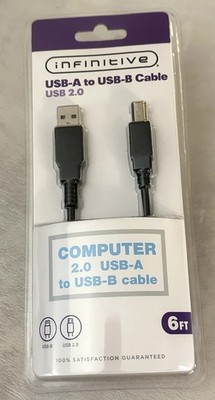 Infinitive USB-A To USB-B Cable USB 2.0 6FT.   New In Factory Sealed Package
