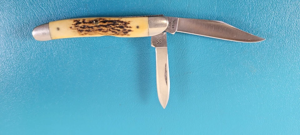 1977 CASE XX 52087 SSP Classic Blue Scroll Stag Folding Pocket Knife TR509 - Image 3 of 4