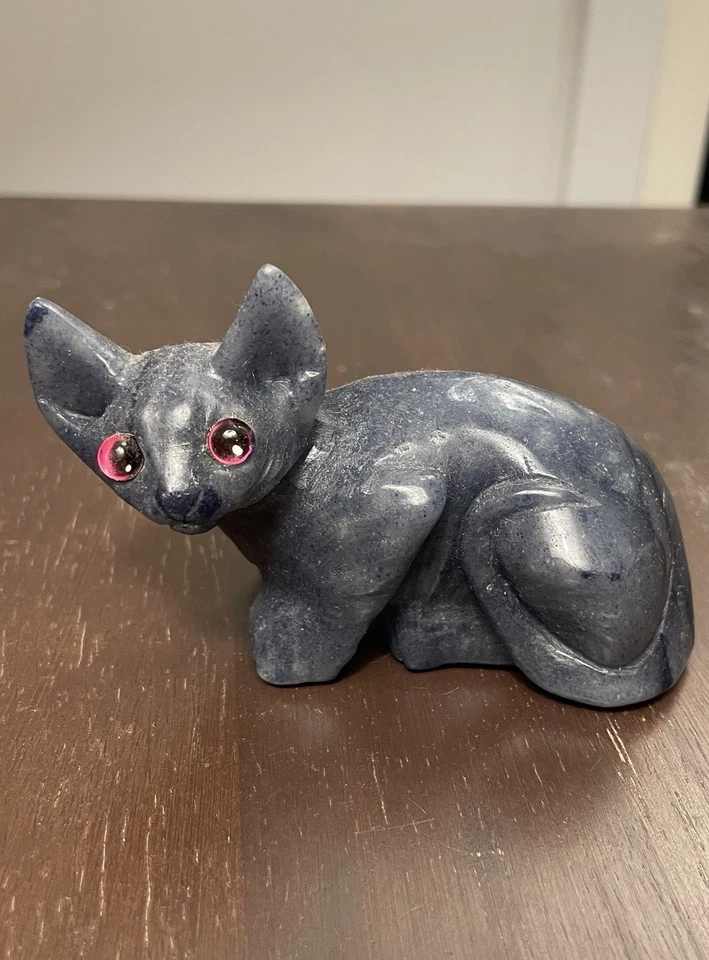 ¡Estatua de gatito gatito gato gatito piedra preciosa azul natural tallada! 1200+ quilates Foto 2 de 4