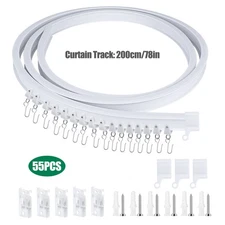 Flexible Bendable Ceiling Curtain Track Set Single Rail System w/ Hook & Bracket